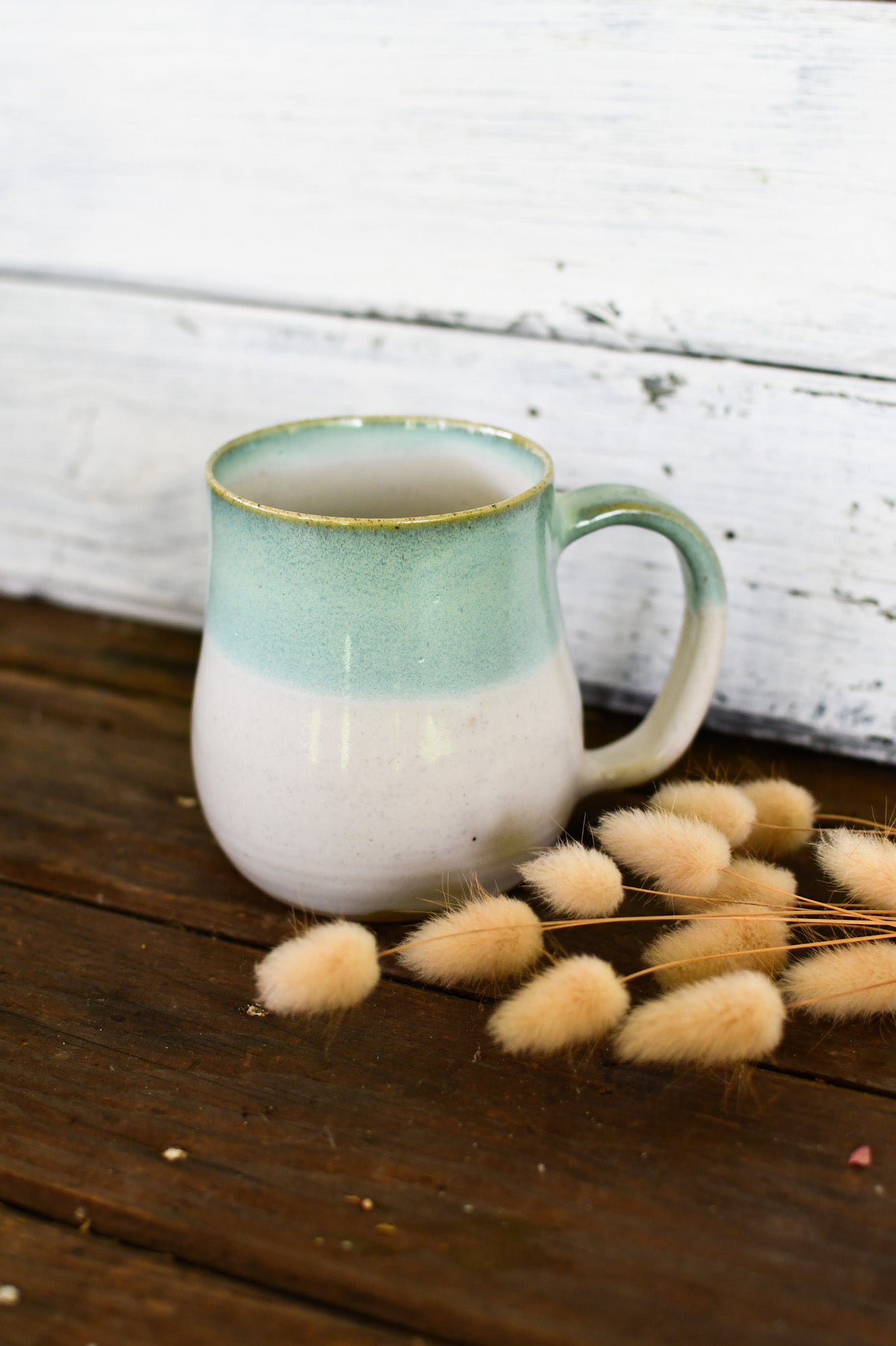 Ceramic mug green and cream