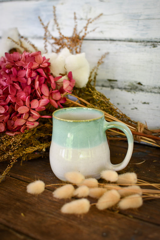 Ceramic mug green and cream