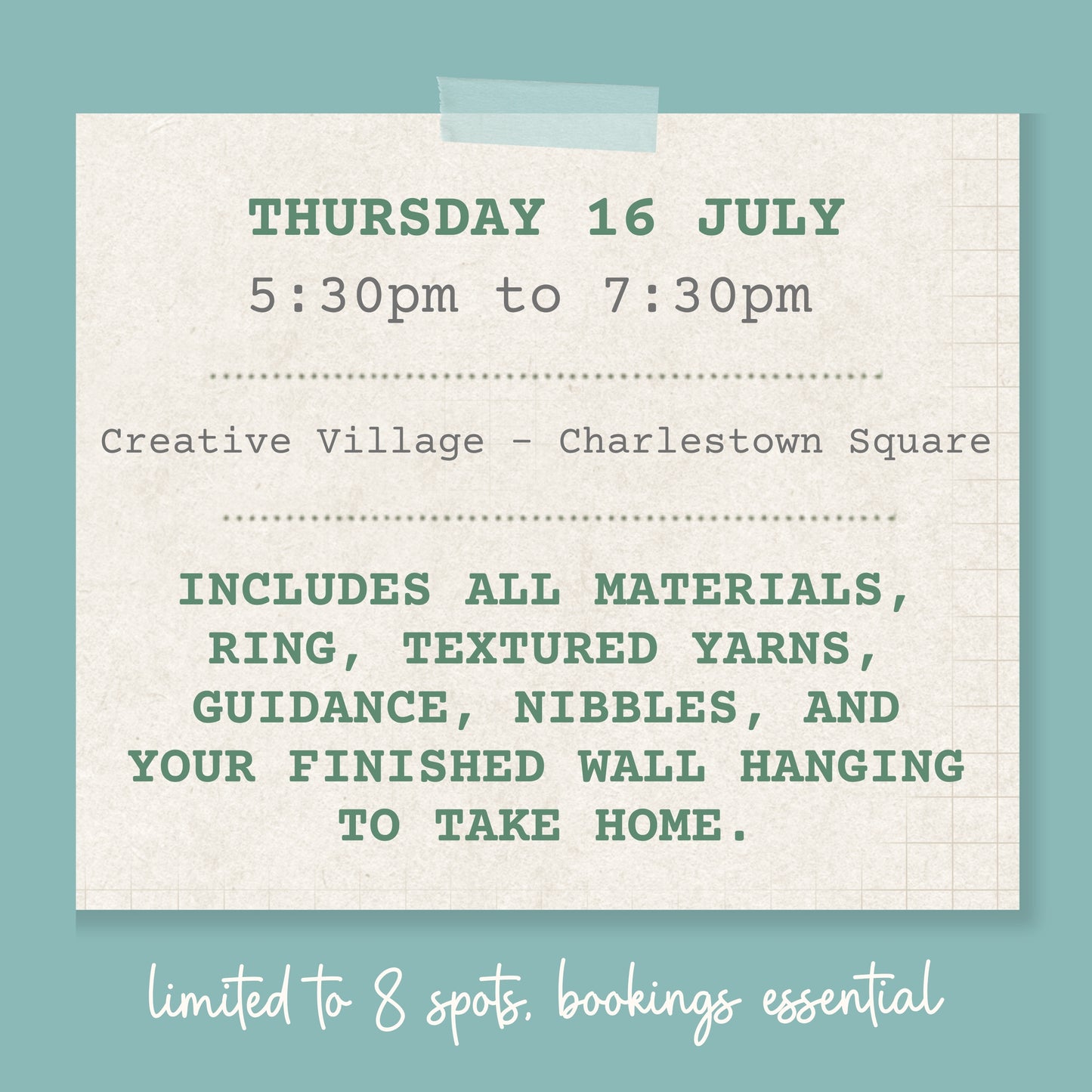 Texture fibre art Workshop - Thursday 16 July
