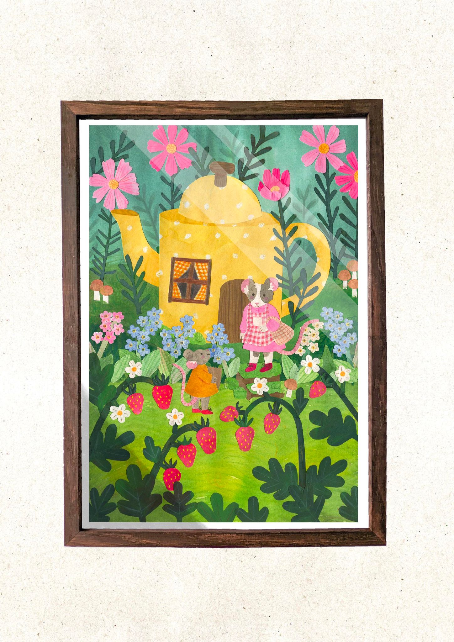 art illustrationof a mouse in her yellow teapot house by Gemma Kirschner