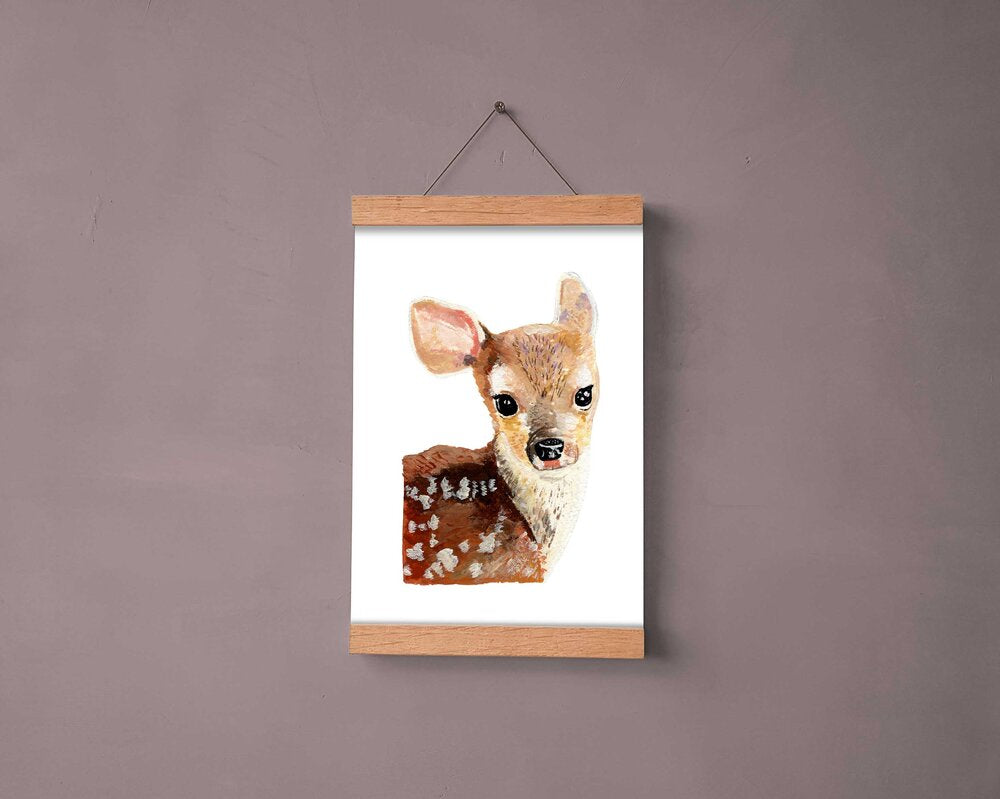 Baby fawn artwork hanging on a wall