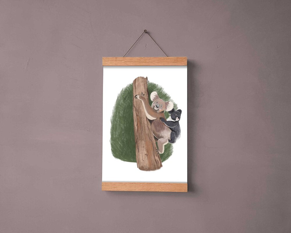 Mum and baby koala on a tree artwork