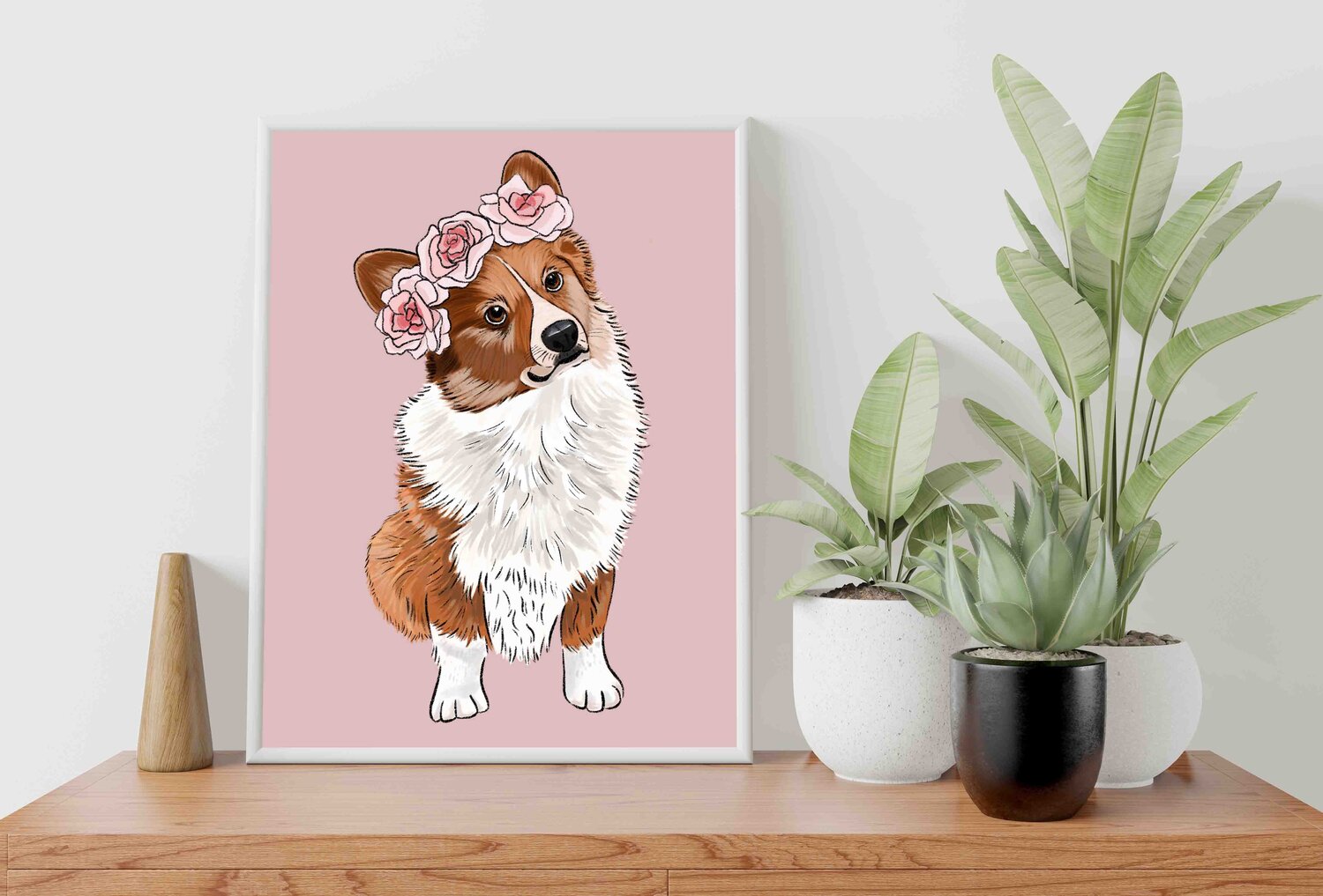Cute dog wearing a flower crown artwork