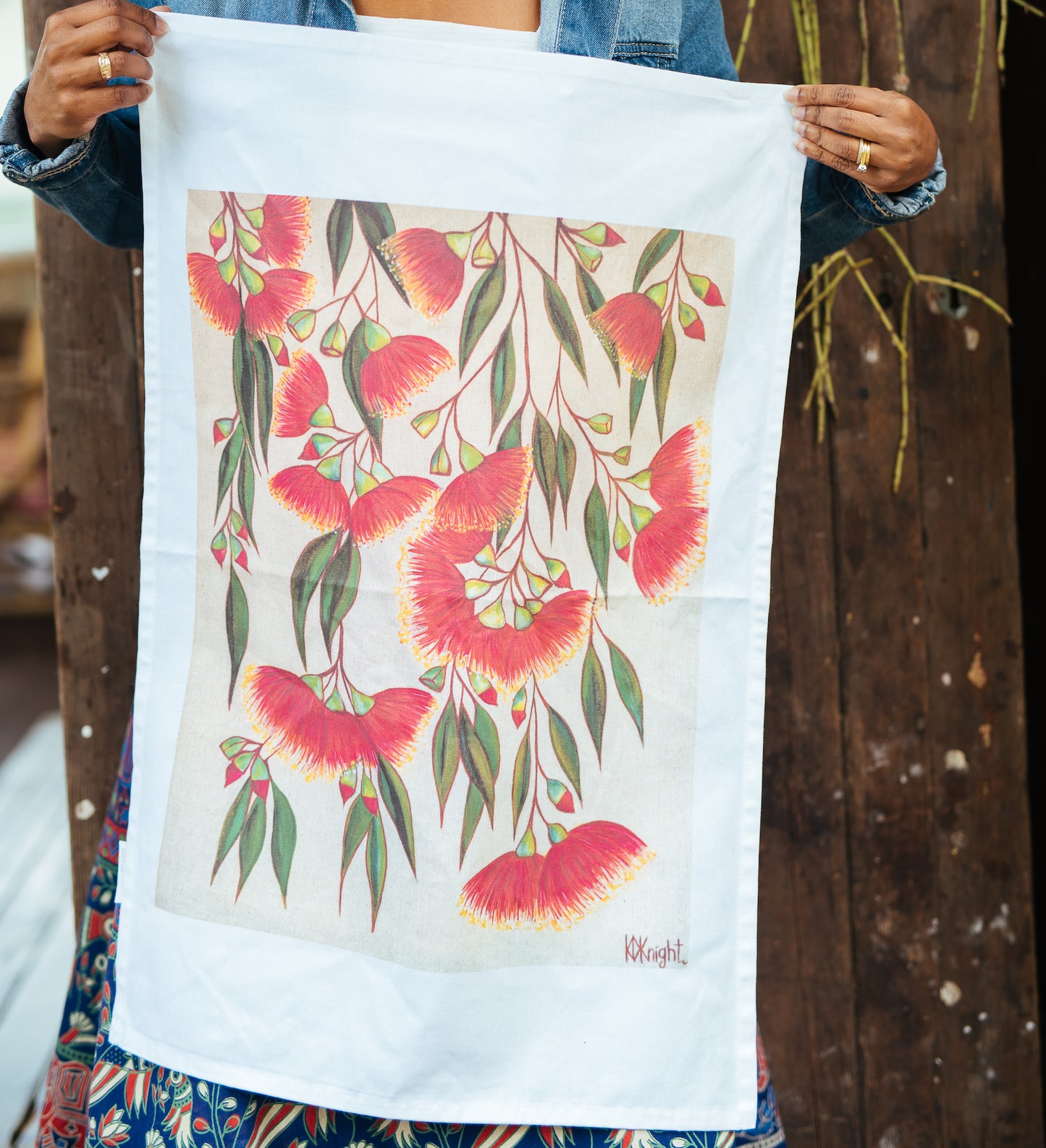 Flowering gum nut tea towel
