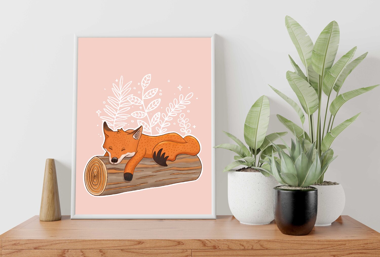 Sleeping fox on a log artwork