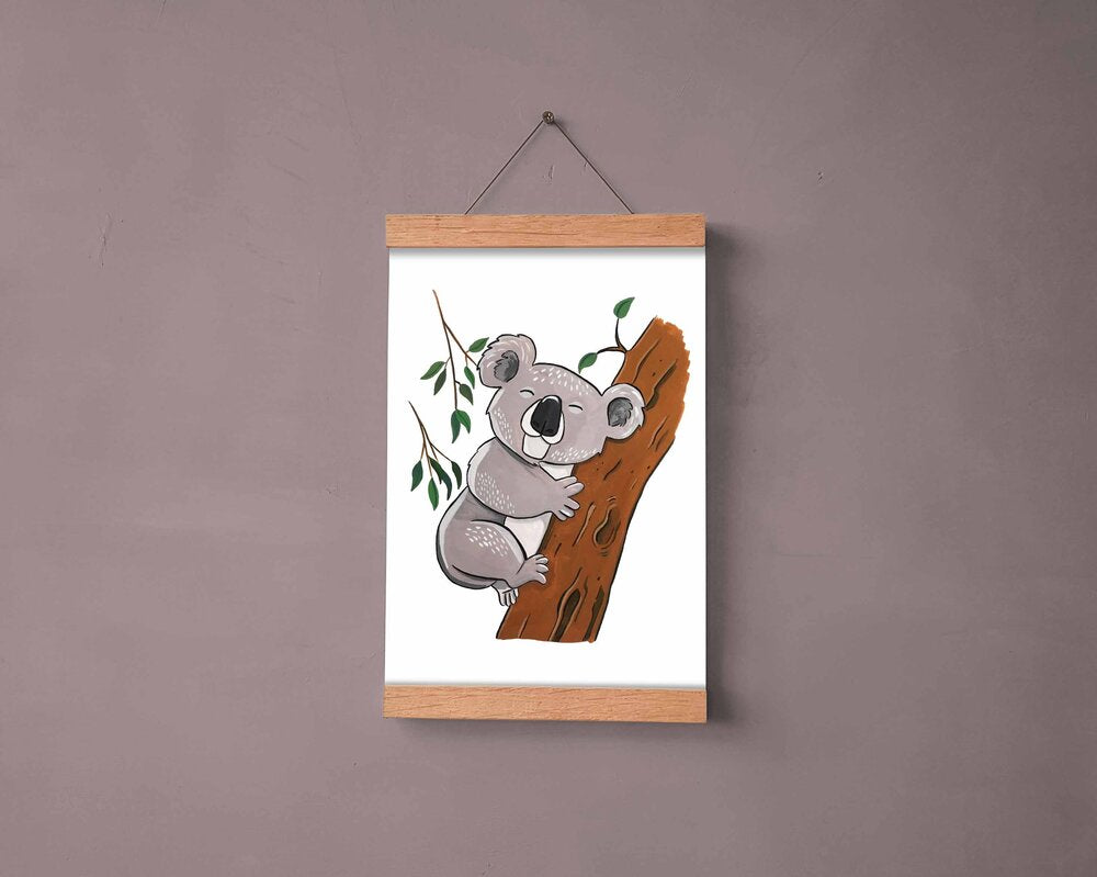 Sleeping koala on a tree artwork hanging on a wall