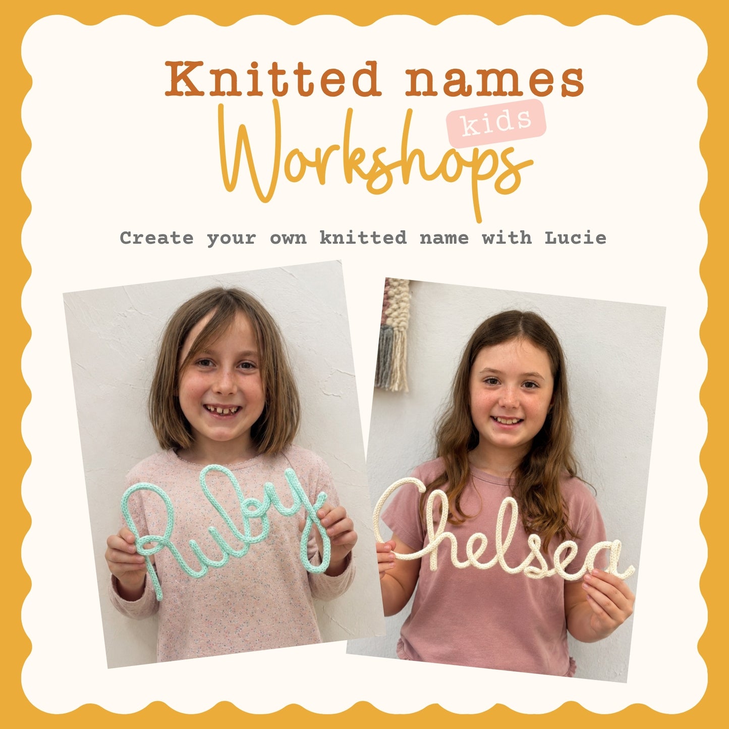 Knitted name workshops for kids!