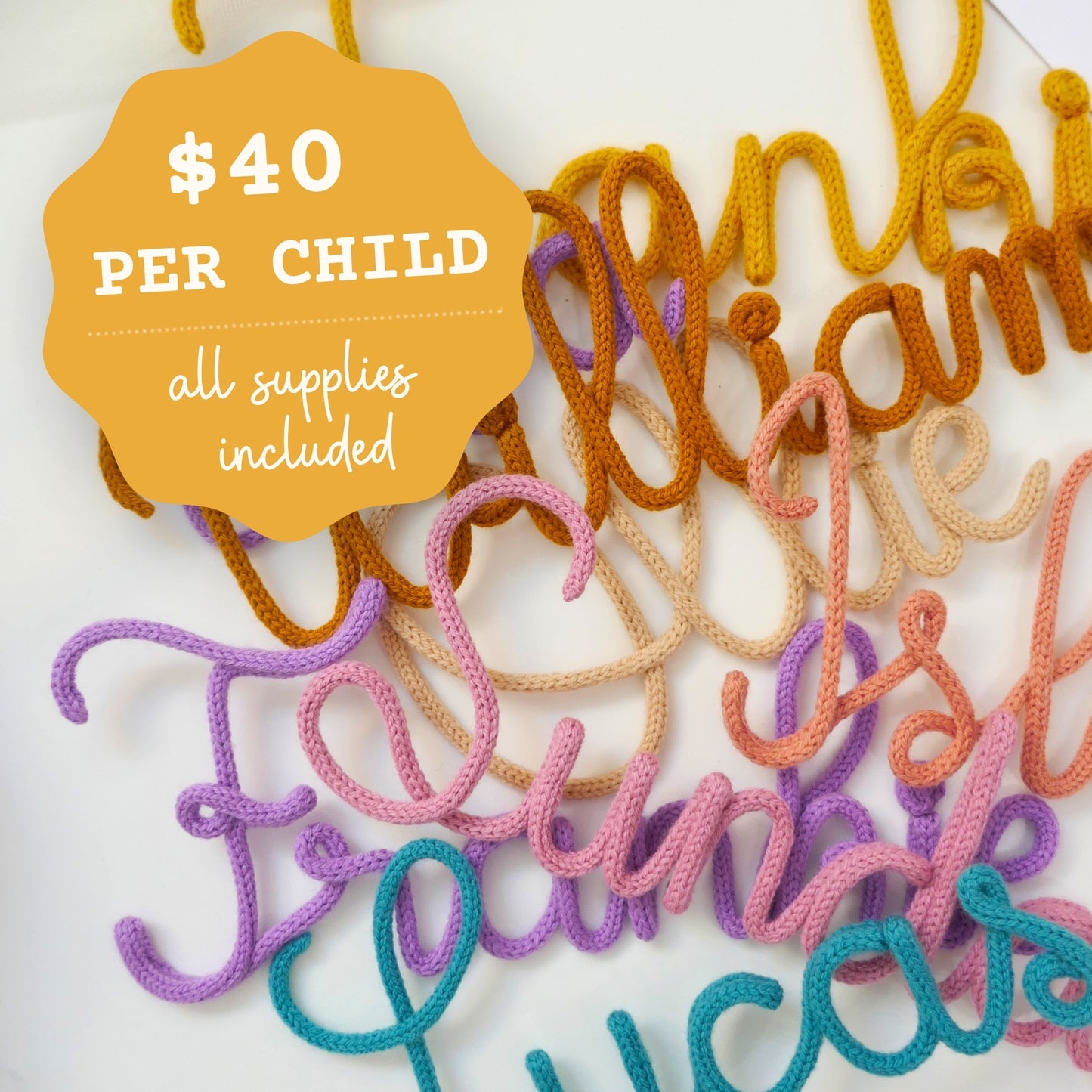 Knitted name workshops for kids!
