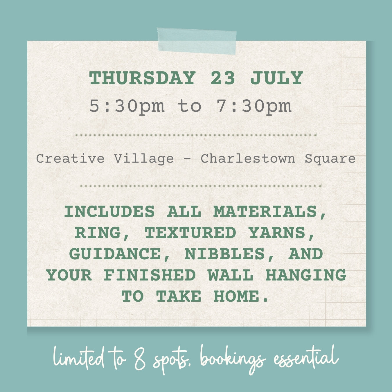 Texture fibre art Workshop - Thursday 23 July